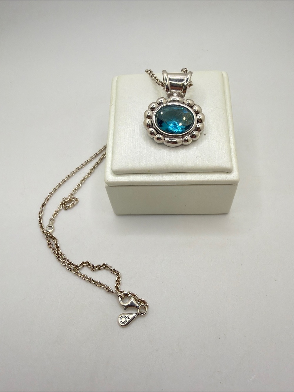 16"18" Pandora Cable Chain w/ 925 Faceted Blue‎ glass slide pendant, necklace!